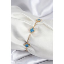 Shoplet Buğz 316L Çelik Gold Renk Buz Mavisi Baby Boy Yonca Kadın Bileklik