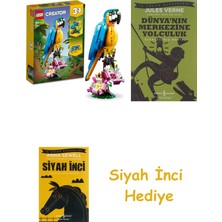 LEGO Creator Egzotik Papağan 31136-7 Yaş ve Üzeri Çocuklar Için Papağan, Balık ve Kurbağa Modelleri Içeren Yaratıcı Oyuncak Yapım Seti (253 Parça) + Dünyanın Merkezine Yolculuk + Siyah Inci Hediye