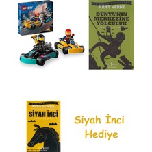 LEGO City Go-Kartlar ve Yarış Sürücüleri 60400-5 Yaş ve Üzeri Için Yarışçı Minifigürü Içeren Yaratıcı Oyuncak Yapım Seti (99 Parça) + Dünyanın Merkezine Yolculuk + Siyah Inci Hediye