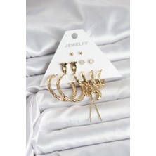 Shoplet Buğz Gold Renk Pirinç 6'lı Kadın Küpe Seti