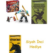 LEGO Nınjago Zane’in Savaş Zırhı Mech’i 71827-6 Yaş ve Üzeri Çocuklar Için 3 Minifigürlü Yaratıcı Oyuncak Yapım Seti, Doğum Günü Hediyesi (92 Parça) + Dünyanın Merkezine Yolculuk + Siyah Inci Hediye