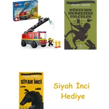 LEGO City Merdivenli Itfaiye Kamyonu 60463-4 Yaş ve Üzeri Çocuklar Için Yaratıcı Oyuncak Yapım Seti, Doğum Günü Hediyesi (82 Parça) + Dünyanın Merkezine Yolculuk + Siyah Inci Hediye