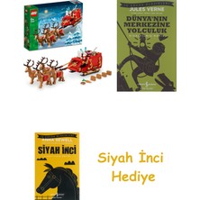 LEGO Iconic Noel Babanın Kızağı, Çocuklar Için Minifigür ve Ren Geyiği Figürleri Içeren Yeni Yıl Hediyesi Oyuncak Yapım Seti, Yılbaşı Süsü 40499 + Dünyanın Merkezine Yolculuk + Siyah Inci Hediye