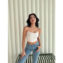 Libas Verda Kadın Ip Askılı Kısa Crop - Beyaz