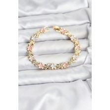 Shoplet Buğz Lotus Model Pirinç Gold ve Pembe Renk Kadın Bileklik