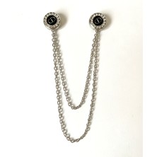 Aliva Scarf Gümüş Renkli Çift Zincirli Taş Detaylı Yaka Iğnesi Broş