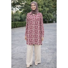 Moda 100 cm Uzunlukta Geometrik Desenli Gömlek Tunik – Şık ve Zamansız Tesettür Stil