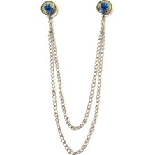 Aliva Scarf Gümüş Renkli Çift Zincirli Taş Detaylı Yaka Iğnesi Broş