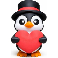 Yapı3D Kalpli Penguen Figür | Şapkalı Dekoratif Biblo | Romantik Hediye & Koleksiyon Ürünü/sevgililer Gününe Özel
