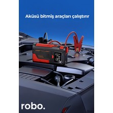 Robo Süper 4'lü Şarjlı Akü Ateşleyici Lastik şişirici Powebank Led ışık 150Psi Yüksek basınçlı Kırmızı