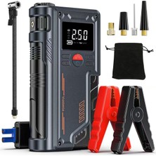 Robo Süper 4'lü Şarjlı Akü Ateşleyici Lastik şişirici Powebank Led ışık 150Psi Yüksek basınçlı Gri