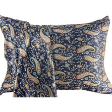 ICON SILK 'Sleep & Glow' %100 Saf Ipek Fermuarlı Yastık Kılıfı (Lacivert Şal Desenli)