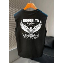 Kids Face Özel Tasarım Brooklyn  Sırt Baskılı %100 Pamuk Serin Tutan Erkek Çocuk Kolsuz T-Shırt