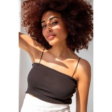 Ckm Moda Cyrus Yüksek Kalite Kadın Ip Askılı Pamuklu Crop Top Büstiyer  Siyah