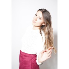 Ckm Moda Cotton Taşlı Uzun Kollu Bluz Beyaz