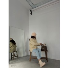 Ckm Moda Yüksek Kalite Kadın Oversize Örgü Kazak  Bej