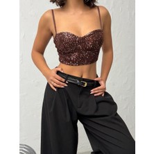 Ckm Moda Seduction Payetli Büstiyer Koyu Kahve