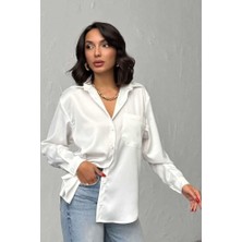 Ckm Moda Noir Silk Saten Gömlek Beyaz