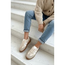 Divolya Samba Bej Süet Yanları Çizgili Spor Ayakkabı Sneaker