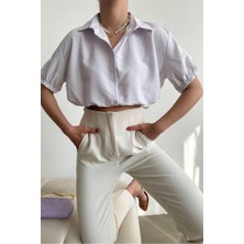 Ckm Moda Edna Yüksek Kalite Kadın Lila Beli Kolucu Lastikli Gömlek Lila