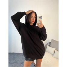 Ckm Moda Zande Yüksek Kalite Uzun Kadın Sweatshirt  Siyah