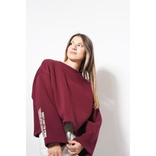 Ckm Moda Wonders Arkası ve Kolu Yazılı Sweat Bordo
