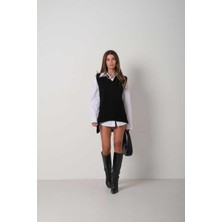 Ckm Moda Cora Yüksek Kalite Kadın V Yaka Oversize Süveter  Siyah