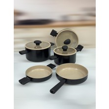 Arow Kristal Kaplama 8 Parça Tencere Seti-Siyah Tkebt Siyah