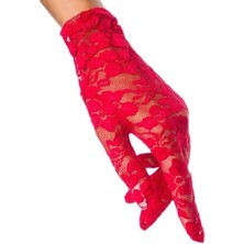 Shoplet Buğz Dantelli Kırmızı Gece Eldiveni