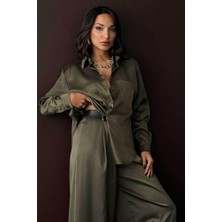 Ckm Moda Noir Silk Saten Gömlek Haki