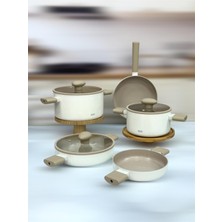 Arow Kristal Kaplama 8 Parça Tencere Seti-Krem Tkebt Krem