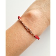 MoM's Collection Lucky Ayarlanabilir Koyu Kırmızı Taş Detaylı Ipli Kalpli Bileklik