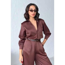 Ckm Moda Noir Silk Saten Gömlek Kahve