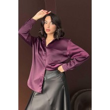 Ckm Moda Noir Silk Saten Gömlek Mürdüm