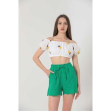 Ckm Moda Topshow Ananas Meyve Nakışlı Toptan Büstiyer Beyaz