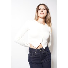 Ckm Moda Echo Düğmeli Modal Bluz  Beyaz