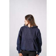 Ckm Moda Terra Yüksek Kalite Kadın Kanguru Cepli Sweat Lacivert