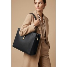 Gaia Rinaldi Kadın Siyah Evrak Çantası, Kilit Detaylı, 3 Bölmeli, Ayarlanabilir Askılı