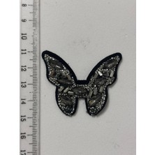 Boncukcu Abla Ütüyle Yapışan Parlak Beyaz Taşlı Kelebek Aplik Kristal Taşlı Ayakkabı, Çanta ve Kıyafet Aksesuarı