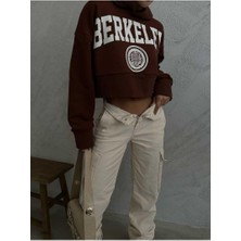 Ckm Moda Diana Yüksek Kalite Kadın Crop Sweatshirt  Kahve