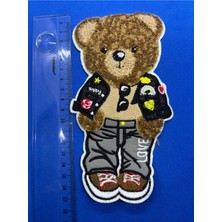 Boncukcu Abla Nakış Arma Şönil Arma Ayı Yama Hayvan Karikatürleri Dikme Arma Rozet Aplik 18*9,5 Cm.