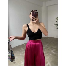 Ckm Moda Case Yüksek Örgü Dantelli Kadın Bluz Siyah