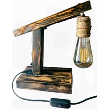 Yediotuz Digital Pazarlama Woodylight Rustik El Yapımı Masif Ahşap Masa Lambası - Retro Edison Tasarım Dekoratif Gece Lambası