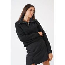 Ckm Moda Laire Yüksek Kalite Fermuarlı Kazak  Siyah