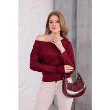 Ckm Moda Luna Yarasa Kol Bel Büzgü Detaylı Bluz Bordo
