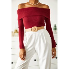 Ckm Moda Eldon Yüksek Kalite Kadın Madonna Yaka Kaşkorse Kazak Bordo