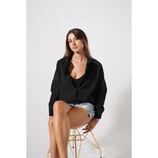 Ckm Moda Besra Yüksek Kalite Oversize Kadın Gömlek Siyah