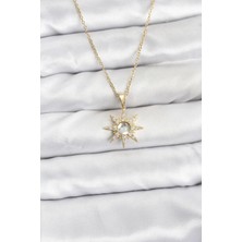 Shoplet Buğz 316L Çelik Zincir Gold Renk Kutup Yıldızı Model Zirkon Taşlı Kadın Kolye