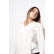 Ckm Moda Deyri Bağlamalı Uzun Kol Gömlek Beyaz