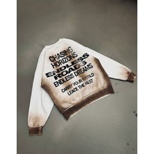 Endless Roads & Chasing Horizons Baskılı Eskitme Oversize Sweatshirt